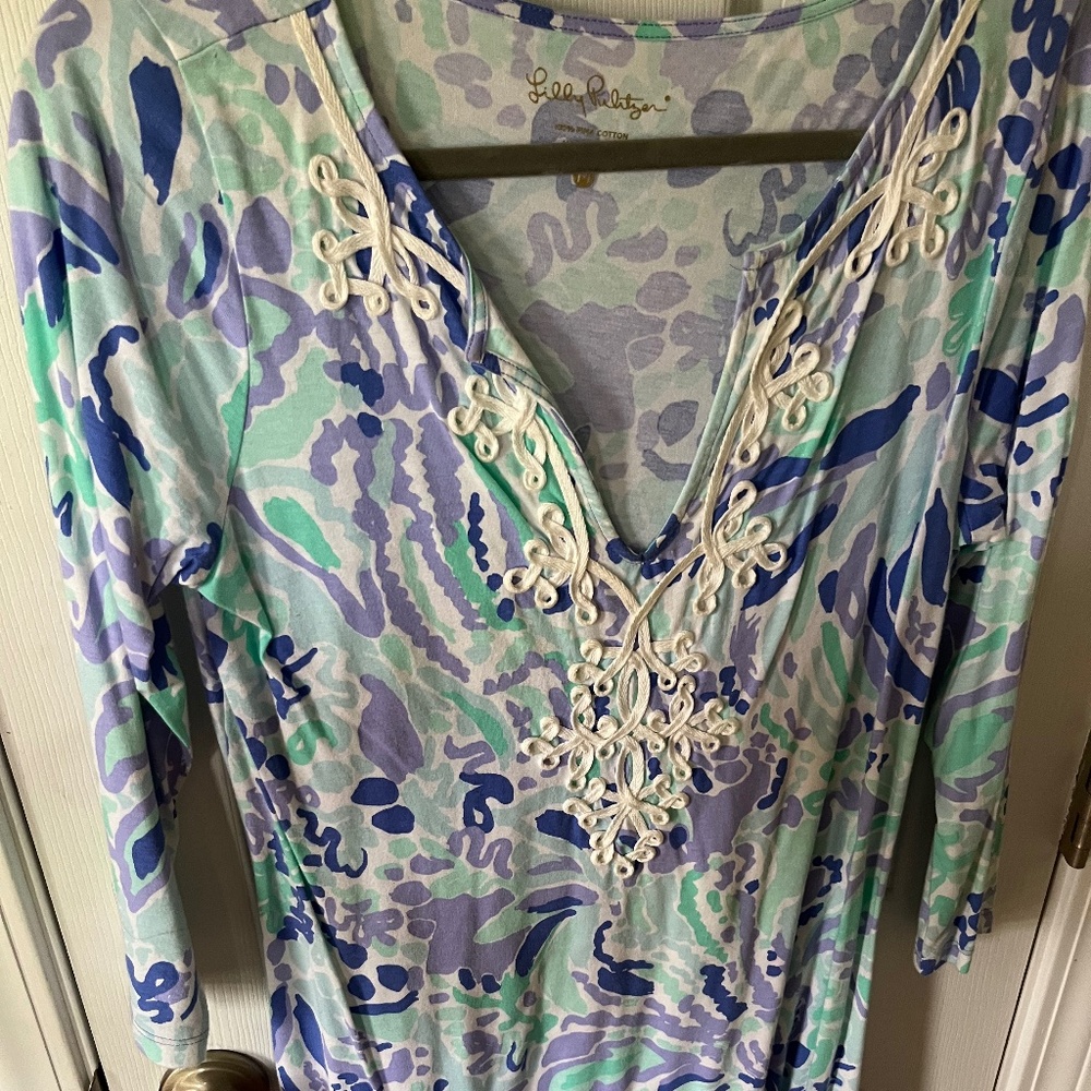 Lilly Pulitzer Marina Dress Lilly’s Lilac in Blue Green Nice Ink Print Small